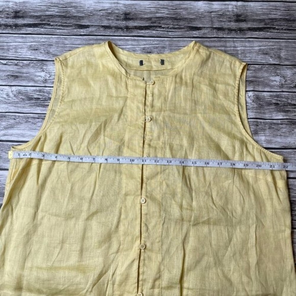 100% Linen Sleeveless Button Up Blouse Top Pale Yellow Women’s Large - Picture 9 of 10